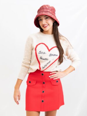 Jersey beige con corazón y mensaje italiano de la firma Lemaille.
