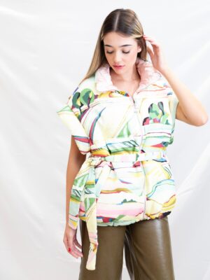 chaleco acolchado reversible oversize Orfeo París estampado y rosa pastel