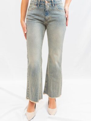 Pantalón vaquero claro de talle medio y pata acampanada D’l Giulia Mastini, 100% algodón.