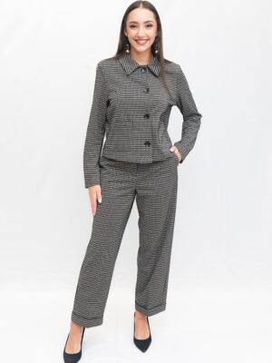 Pantalón recto de Surkana con estampado de pata de gallo, ideal para combinar con la chaqueta a juego o con prendas básicas.